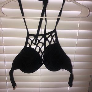 Black halter fishnet Bikini Top